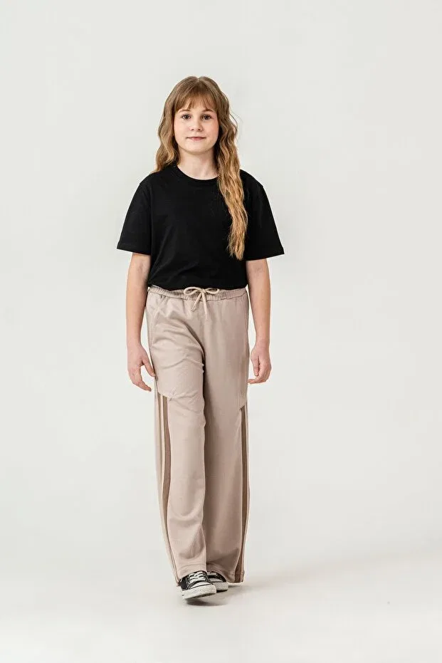 Детские спортивные штаны для девочек с широкими штанинами Mışıl Kids, Light Beige