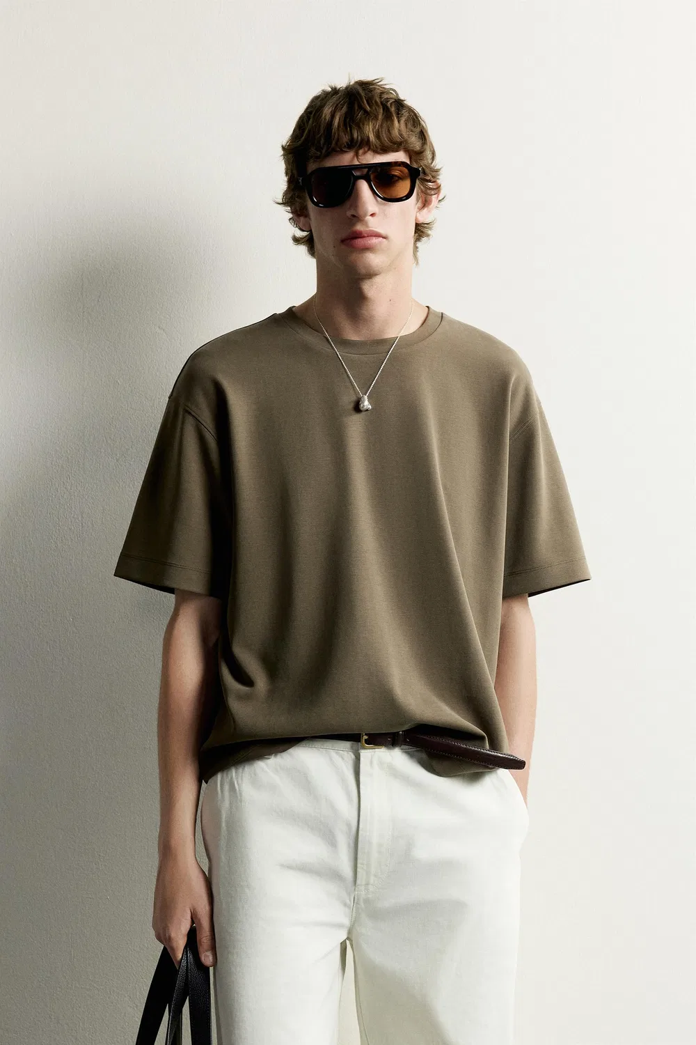 Мягкая футболка свободного кроя ZARA, Olive green — фото 2