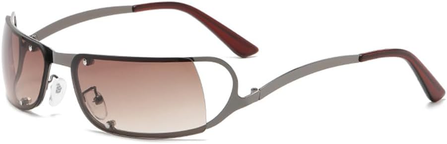 

Модные солнцезащитные очки без оправы в стиле Y2K для женщин и мужчин, стильные солнцезащитные очки с обтекаемой формой, панк-очки, прямоугольные спортивные очки KTUCN, Brown