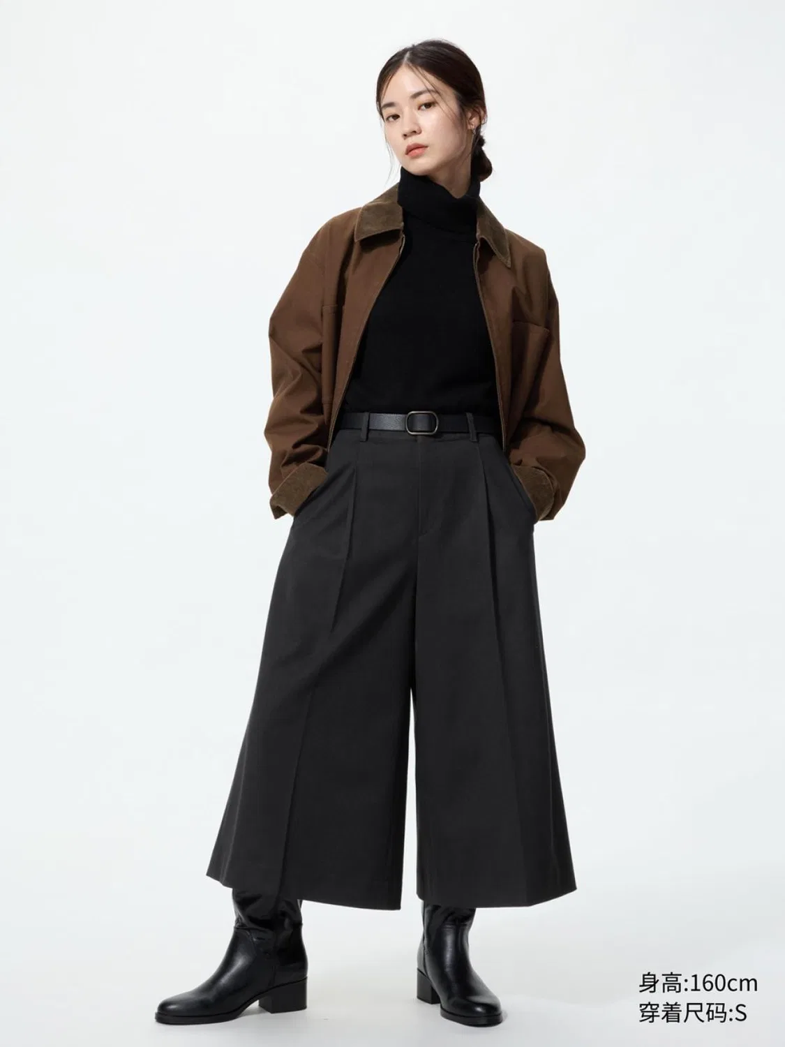 Женские плиссированные кюлоты со складками Uniqlo, черный
