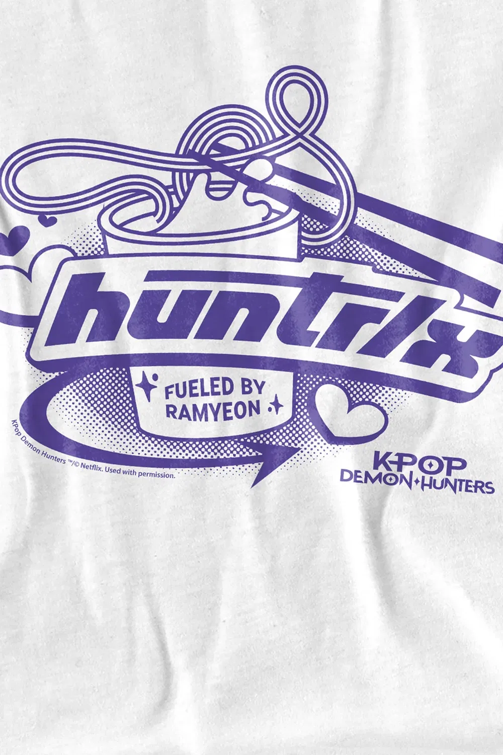 Детская футболка с принтом Kpop Demon Hunters Huntrix Fueled by Ramyeon Netflix, White — фото 2