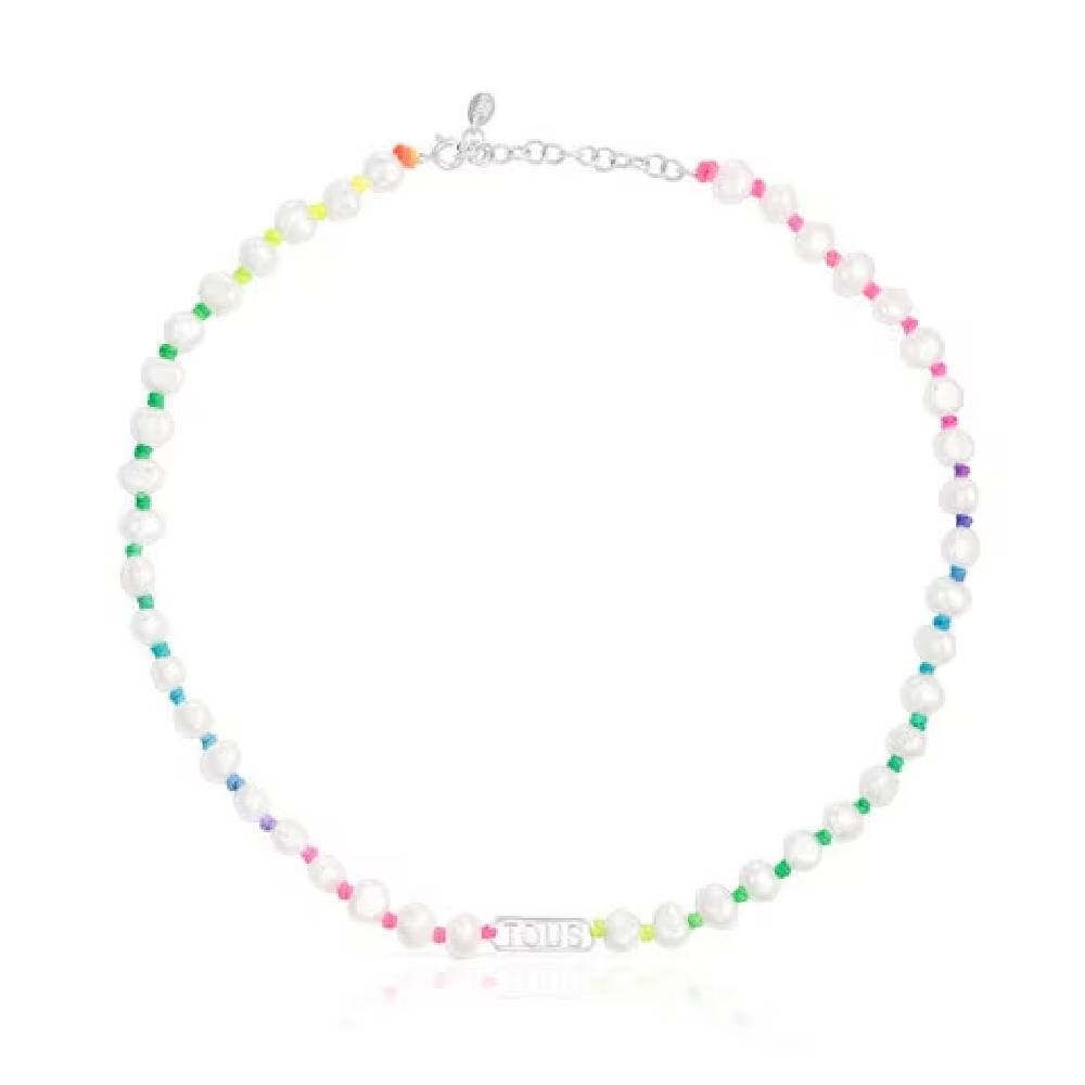 

Колье-чокер Tous Multicolored Nylon Cultured Pearls Logo, серебро/жемчуг
