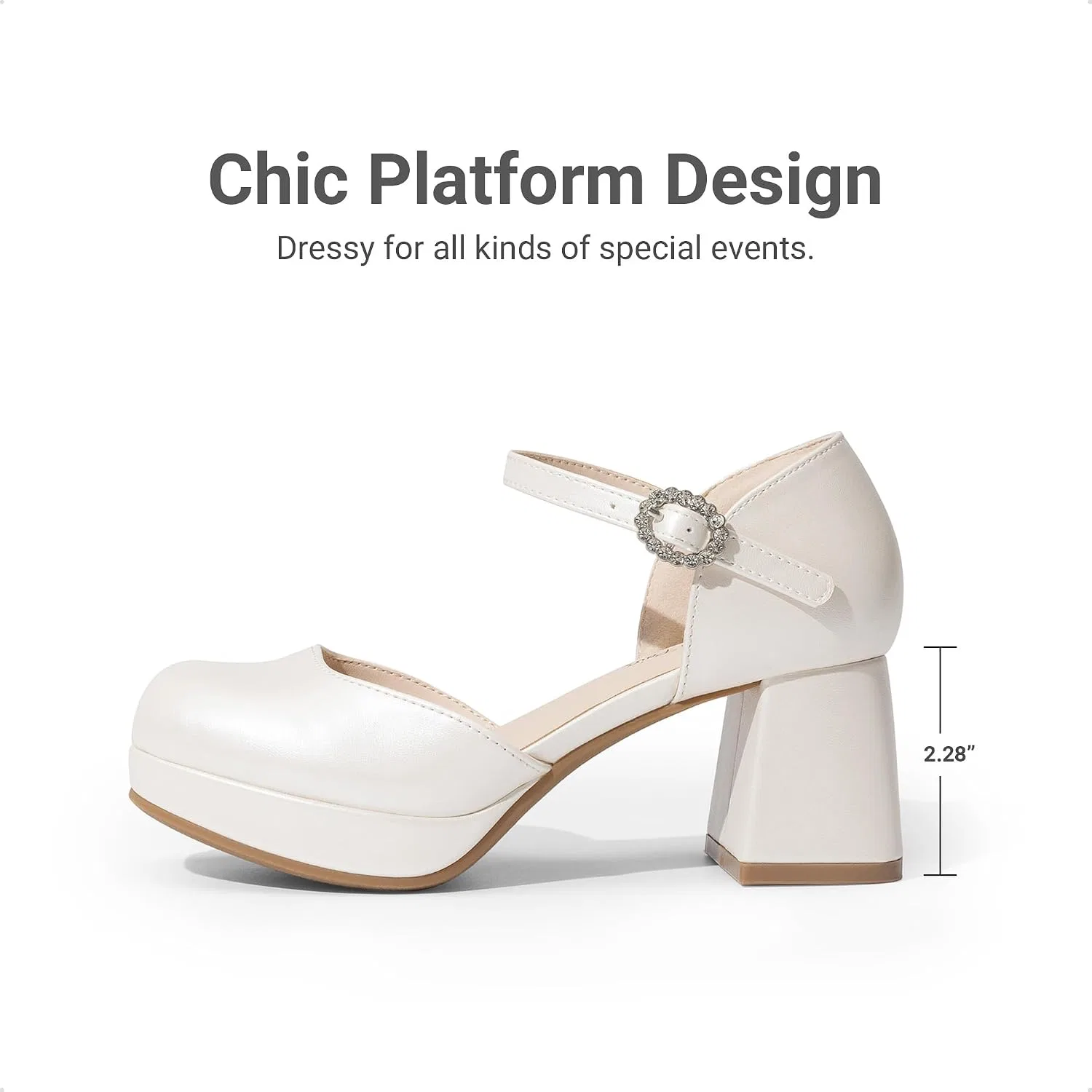 Детские туфли для девочек на платформе с цветочным принтом DREAM PAIRS, Ivory — фото 3