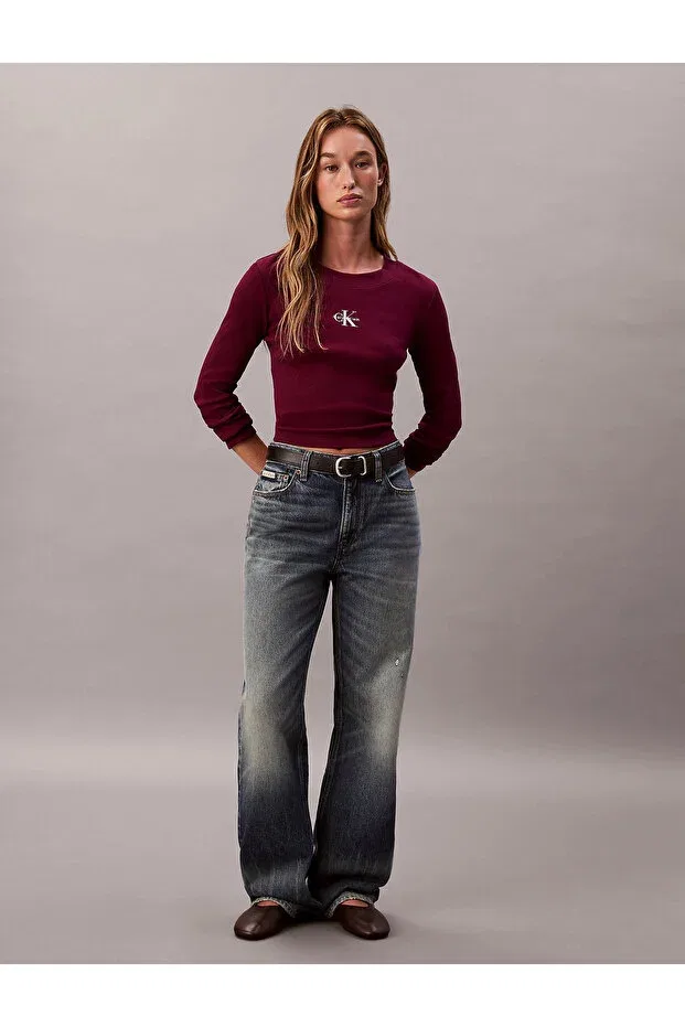 Женская хлопковая футболка с длинным рукавом Calvin Klein, Burgundy — фото 2