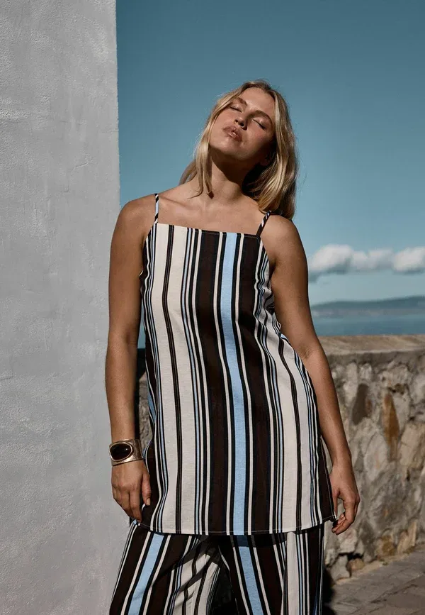 Топ с открытой спиной Regular fit - longline cami top Next, Chocolate Brown Blue Stripe, синий/коричневый/шоколадный — фото 2