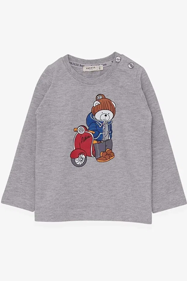 Детская футболка для мальчиков с длинным рукавом с принтом Teddy Bear Breeze, Gray