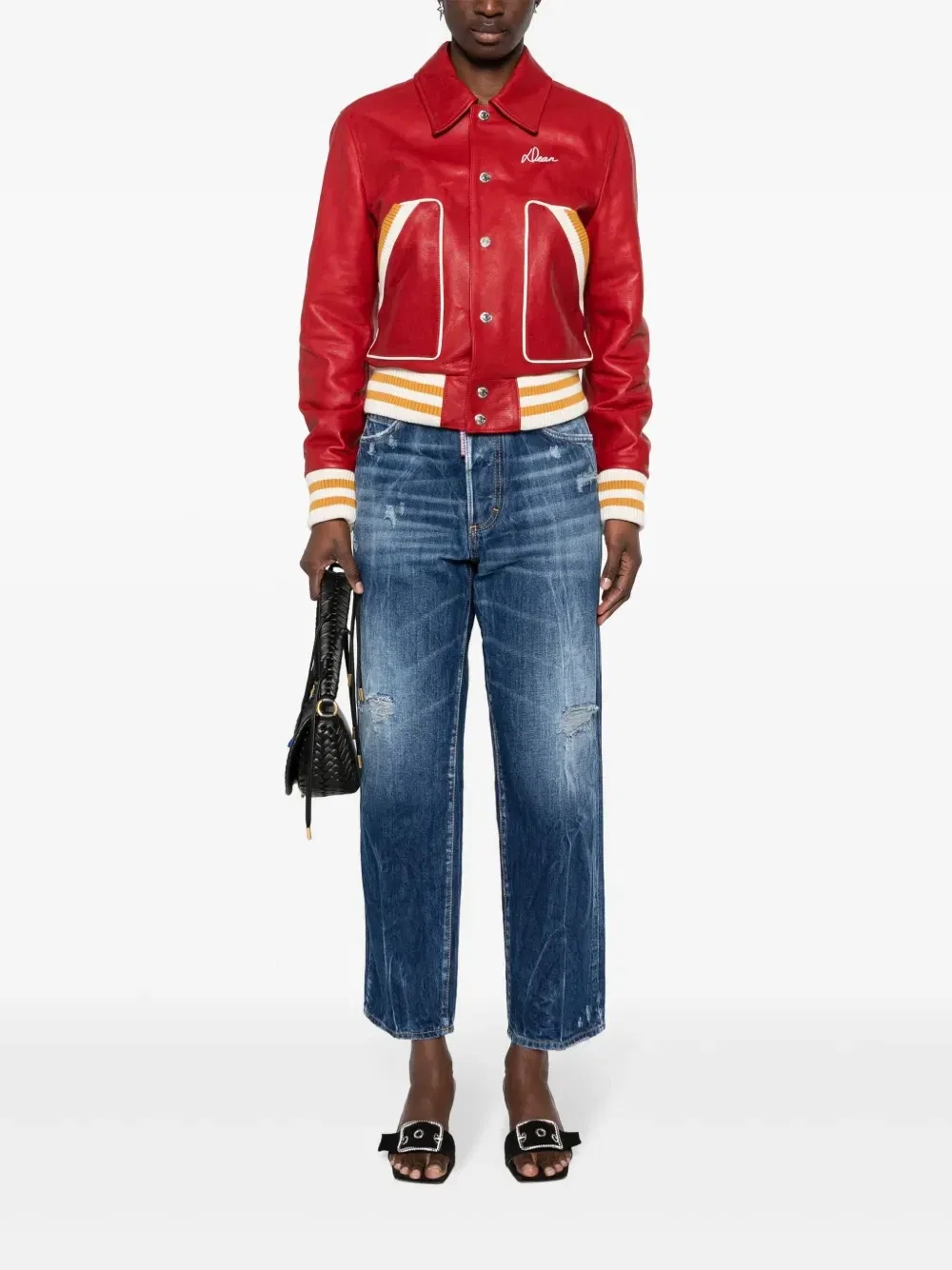 Кожаный бомбер Varsity Dsquared2, красный — фото 2