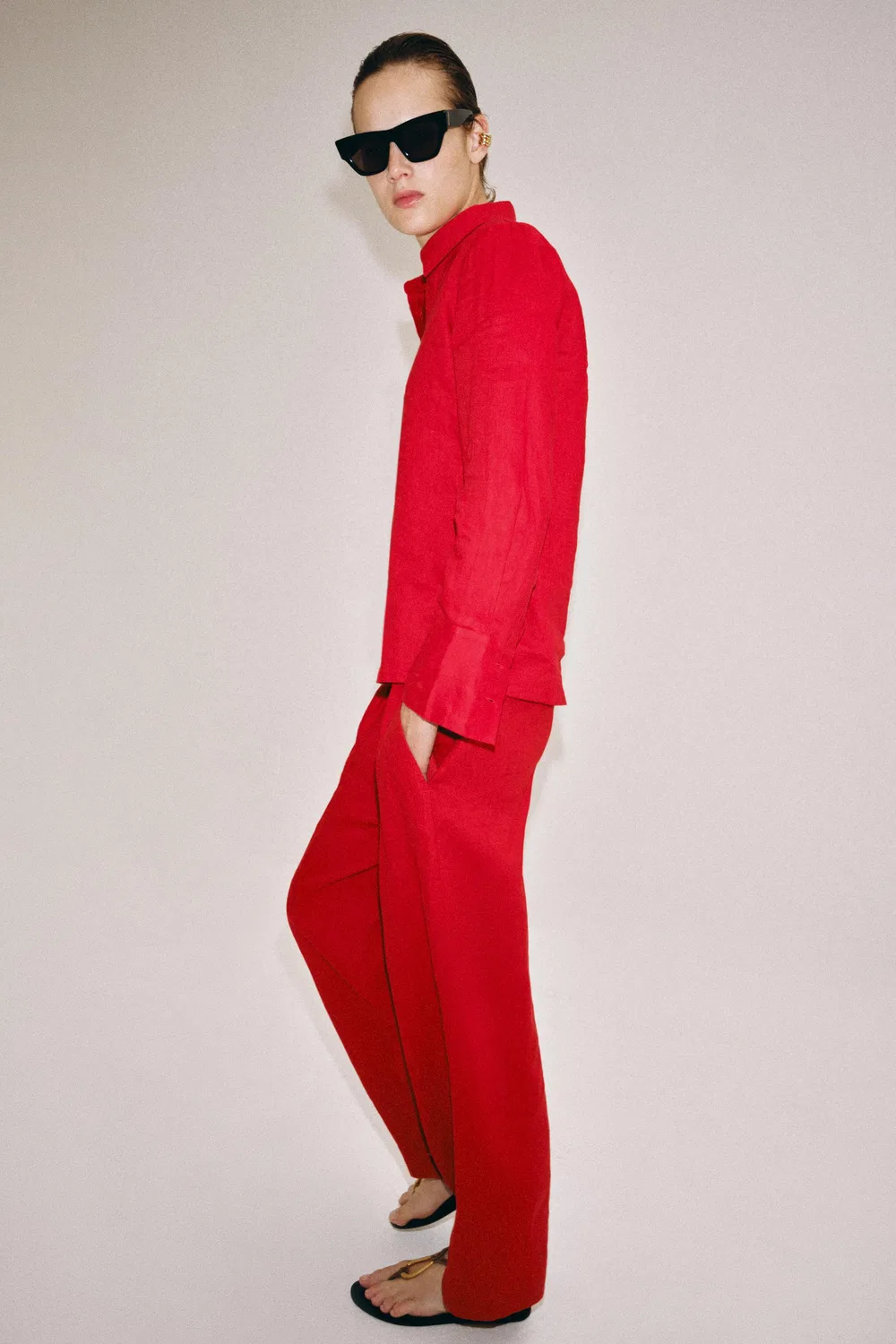 Рубашка из 100% льна из коллекции ZW. ZARA, Red — фото 4