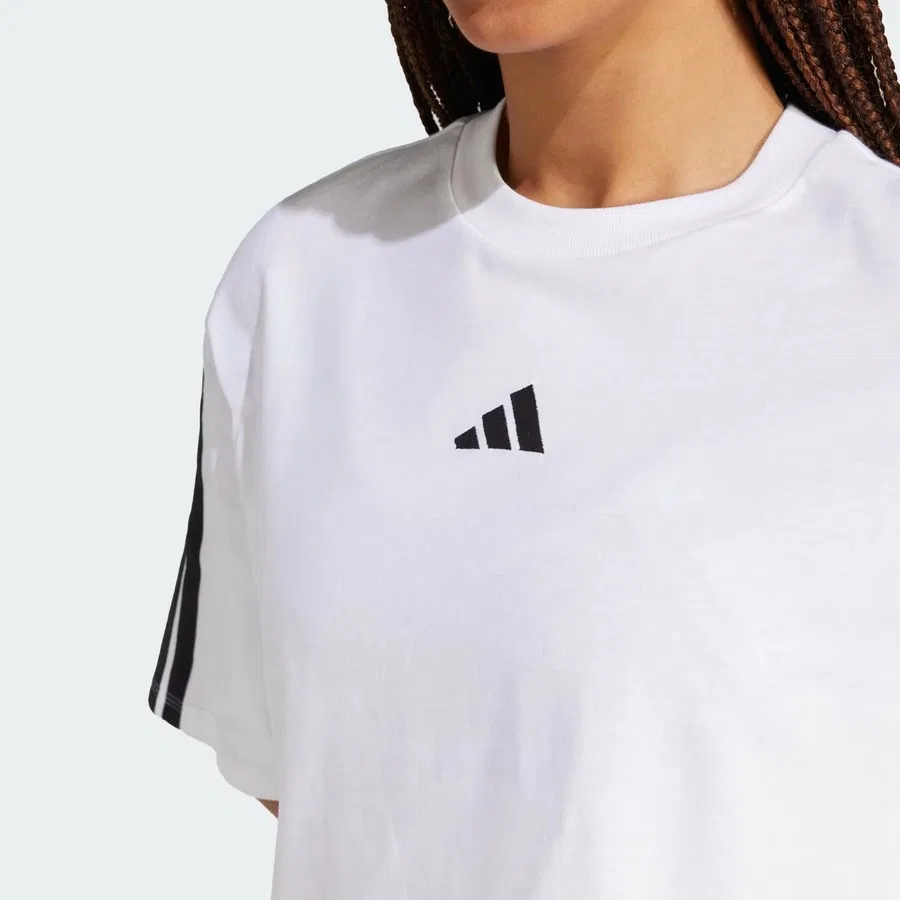 Футболка свободного кроя с длинным рукавом Essentials 3-Stripes Cotton Loose adidas, Белый — фото 4