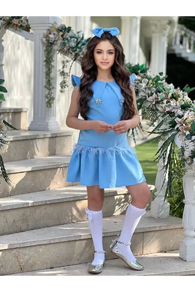 Детское платье для девочек с принтом Yalçınoğlu Kids, Blue — фото 4