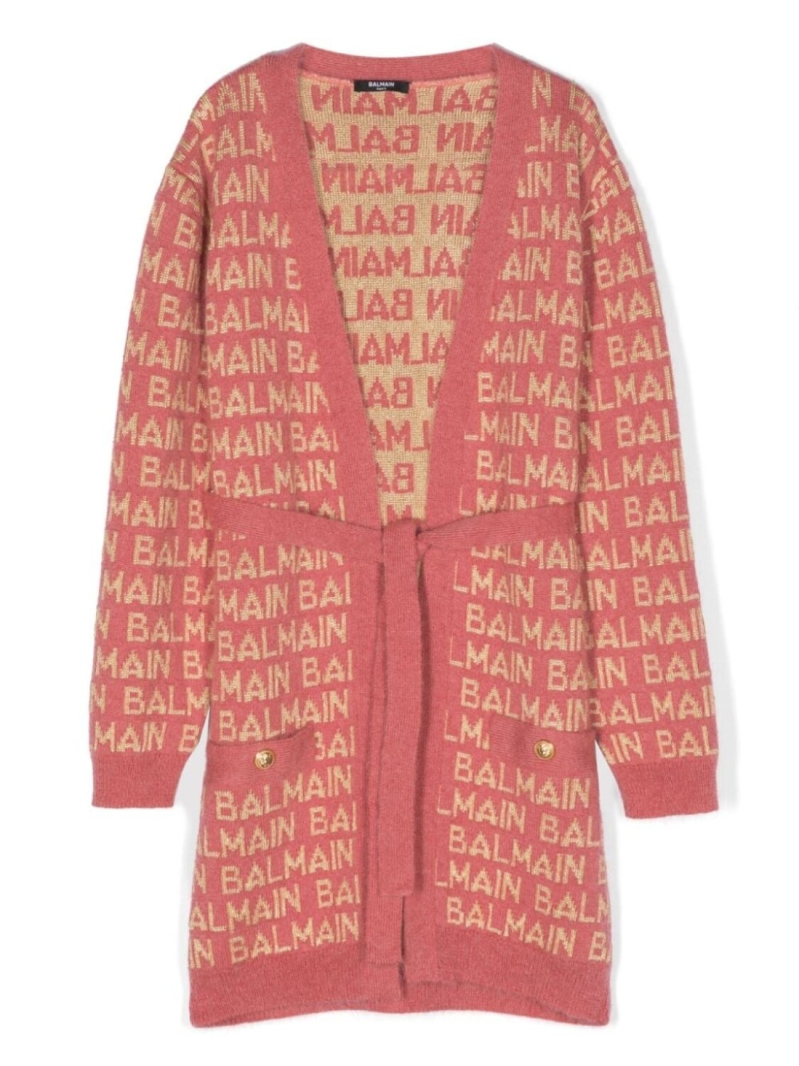 

Balmain Kids кардиган с поясом и логотипом, розовый
