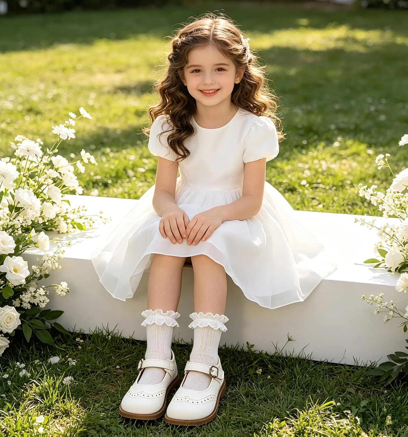 Детские туфли Мэри Джейн для девочек Classic Mary Jane DADAWEN, White — фото 3