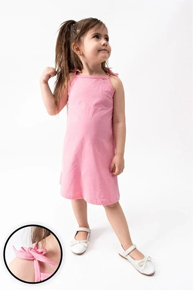 Детское платье для девочек хлопковое Yazlik girl's straight dress with rope hanger Burliva, Pink — фото 2