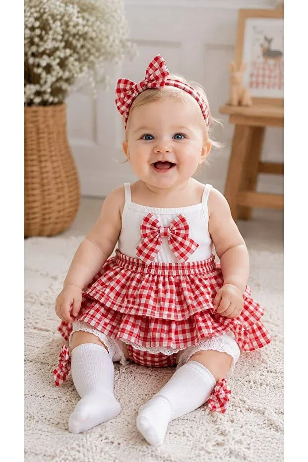 Детский для девочек комплект боди из хлопка Trend Natural, Red — фото 3