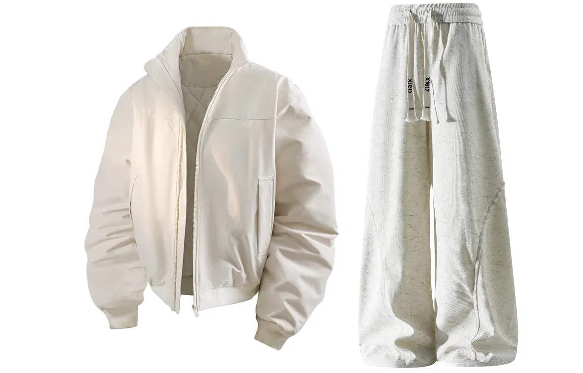 Детский комплект из пуховика и брюк с воротником-стойкой X1617, White Puffer Jacket+Beige Pants