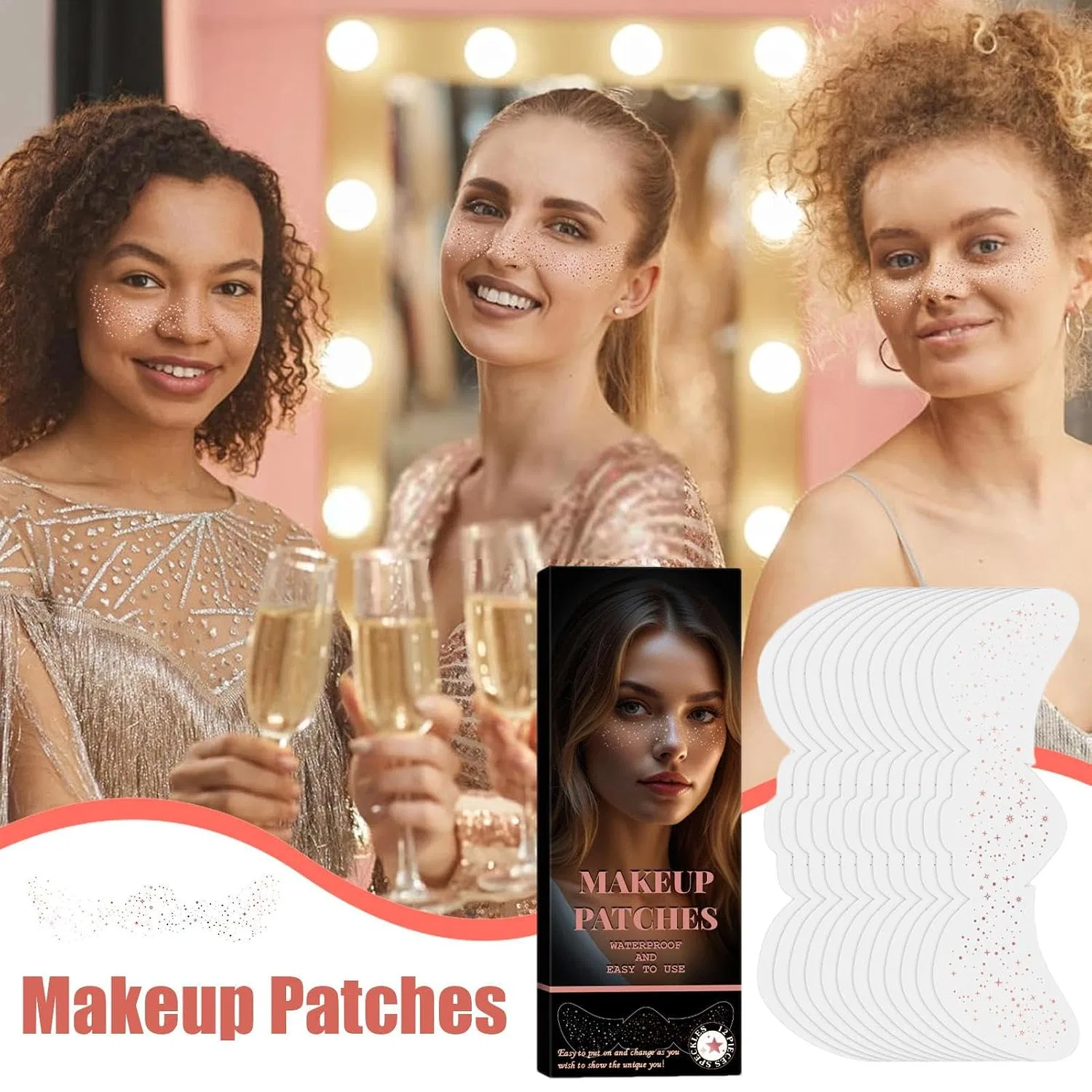 Набор светящихся водонепроницаемых блестящих веснушек для лица Make-up Patches, 1 шт, Roségold Generisch — фото 2