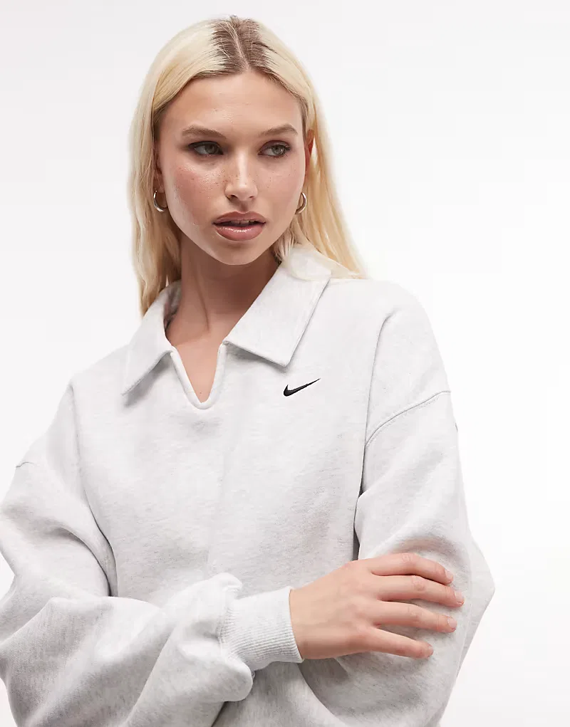 Укороченная флисовая рубашка-поло Nike Studio Fleece Oversized, серый