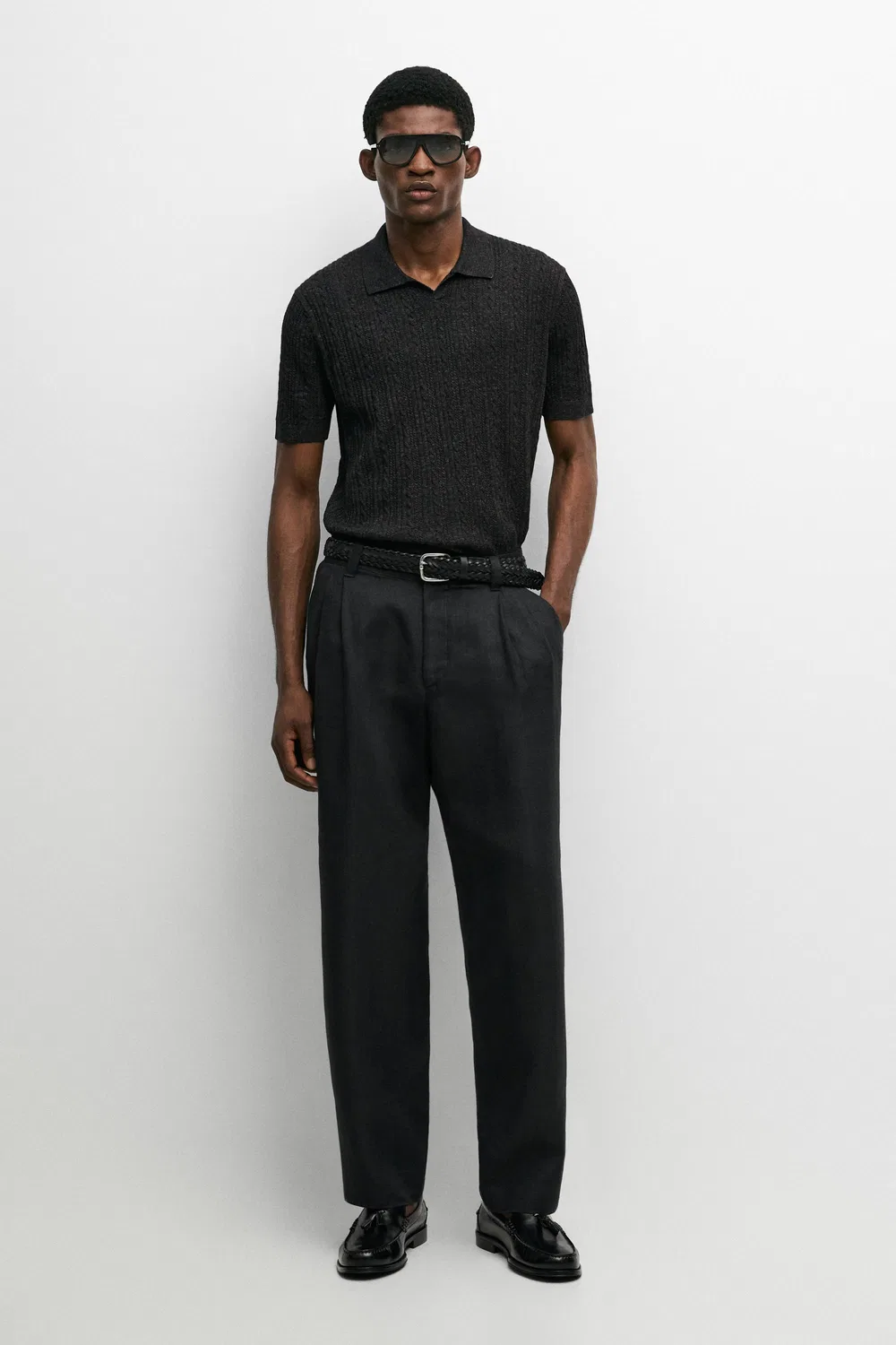 Поло Massimo Dutti 100% cotton knit, угольно-серый