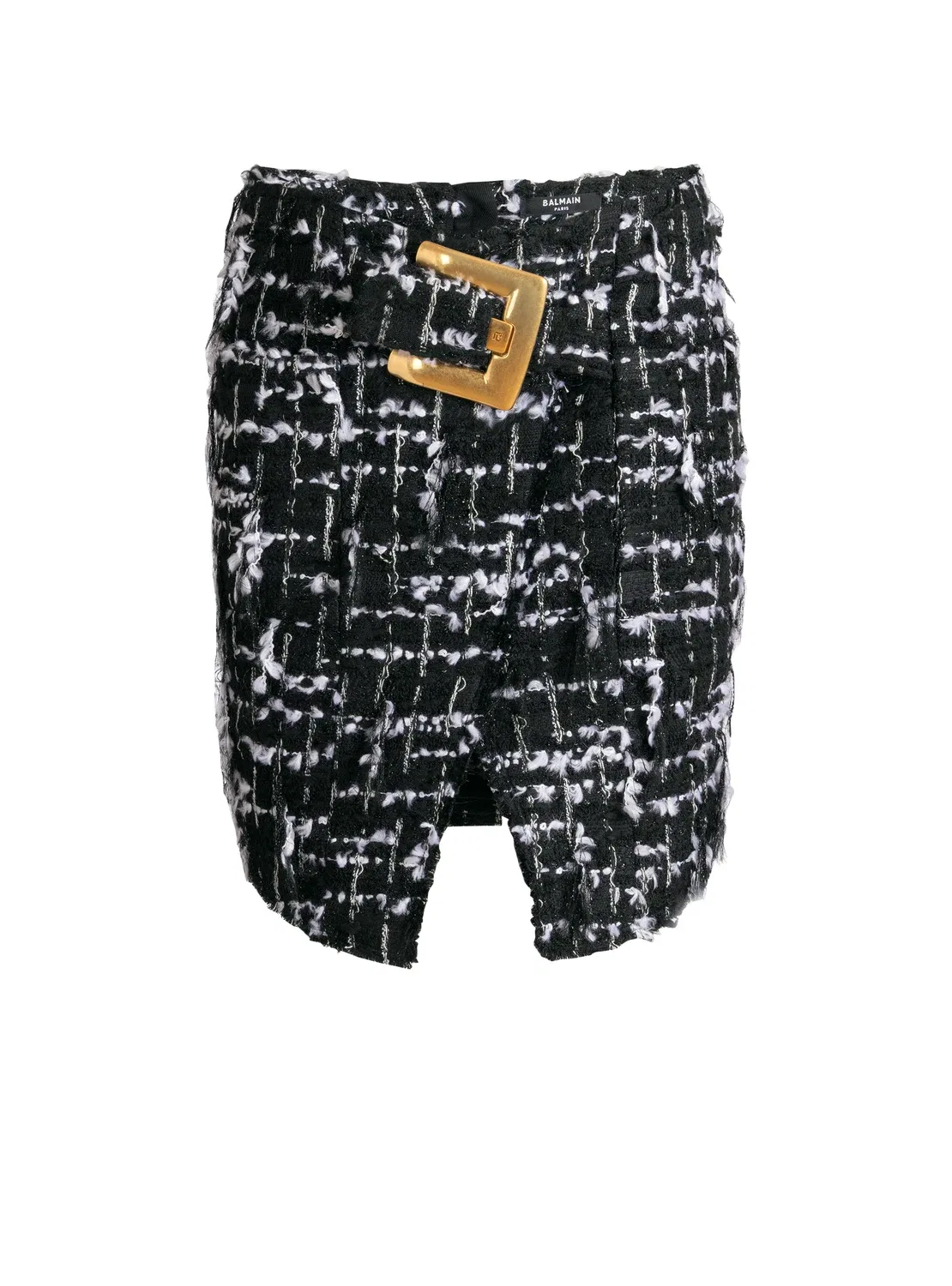 Твидовая юбка с бахромой и поясом BALMAIN, черный