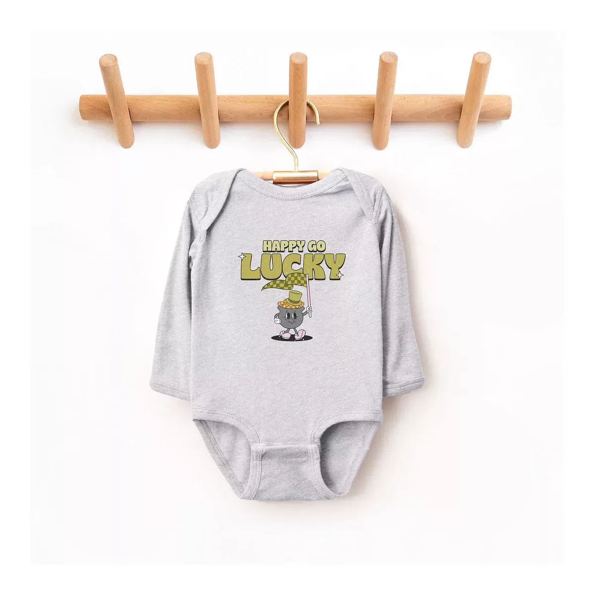 Детское боди с длинным рукавом Happy Go Lucky Pot Of Gold The Juniper Shop, Heather Grey