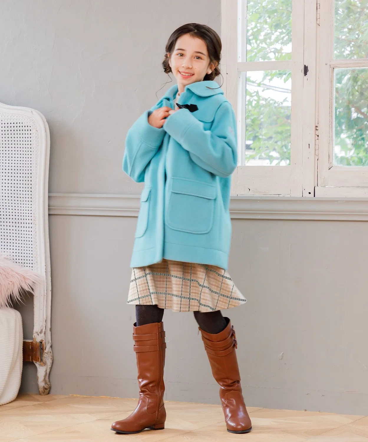 Детское пальто-дафлкот с длинным рукавомKumikyoku KIDS, Turquoise Blue — фото 3