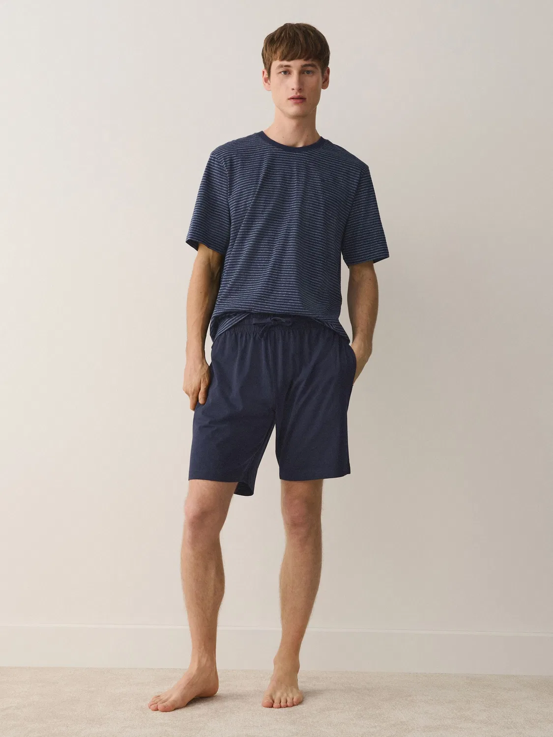 Пижама, полосатая, Indigo Blue Stripe Short Sleeve Jersey Pyjamas Set 2 Pack Next, Индиго — фото 2