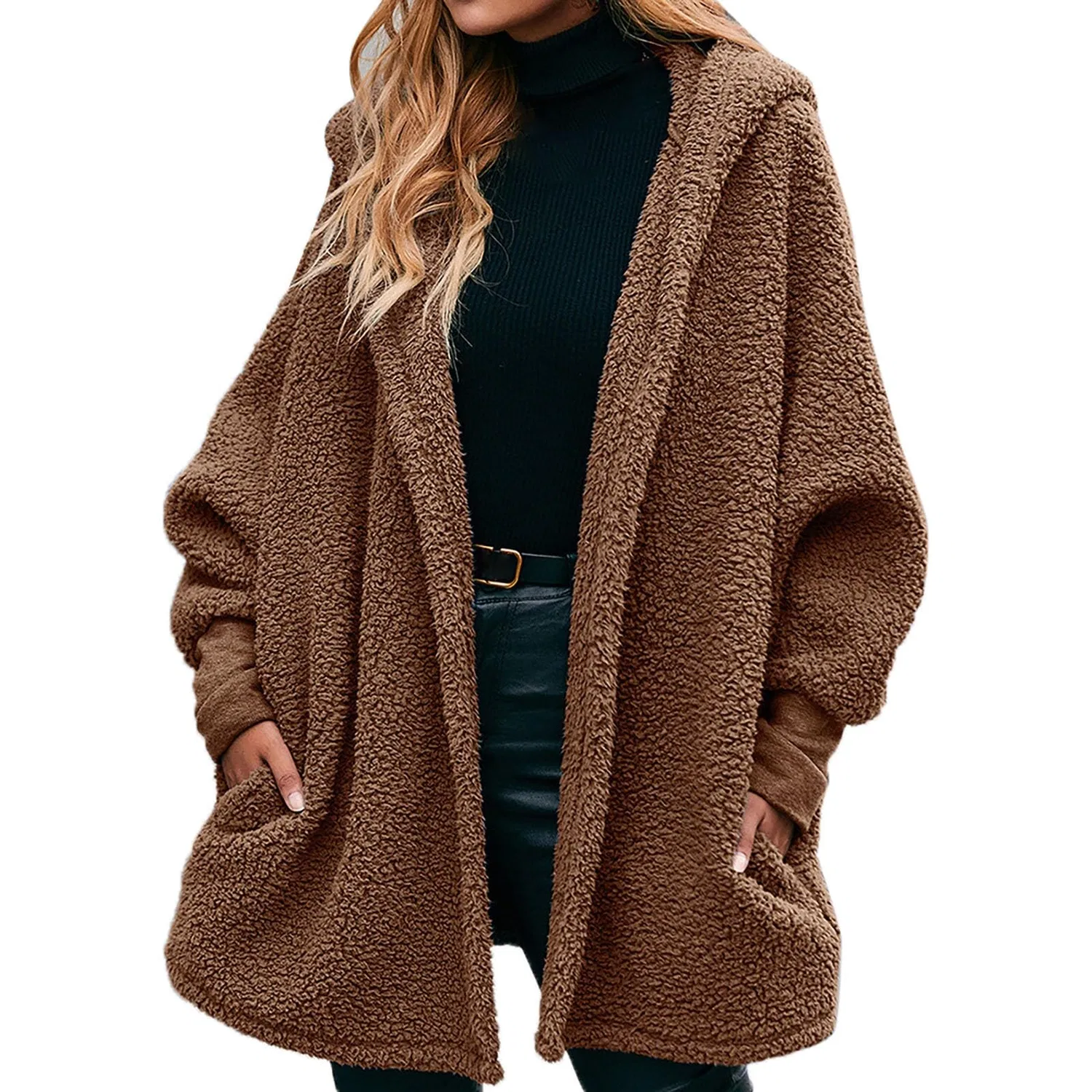 Женское пальто-кардиган с капюшоном Oversized Fleece Hooded Jacket, Caff