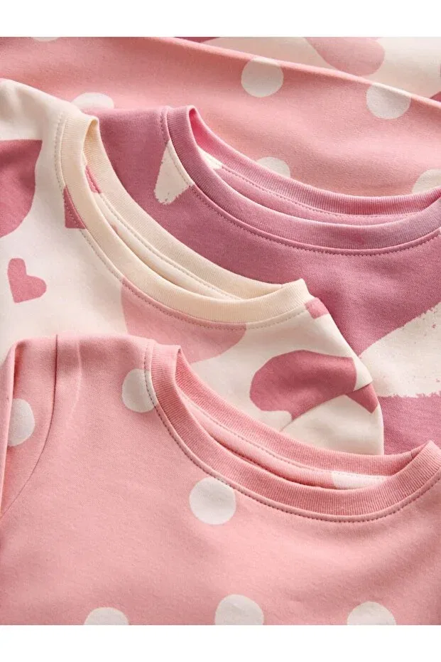 Детский комплект пижам с принтом Cotton pink heart patterned pajamas 3-piece bottom top set Next Baby, Multicolor — фото 4