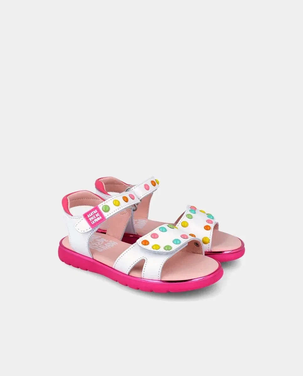 Детские сандалии для девочек с кожаным верхом Agatha Ruiz de la Prada, Blanco — фото 2