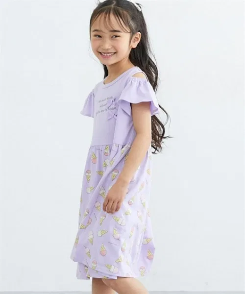 Детское платье с открытыми плечами с принтом Lavender QUNTSTYLE, Lavender