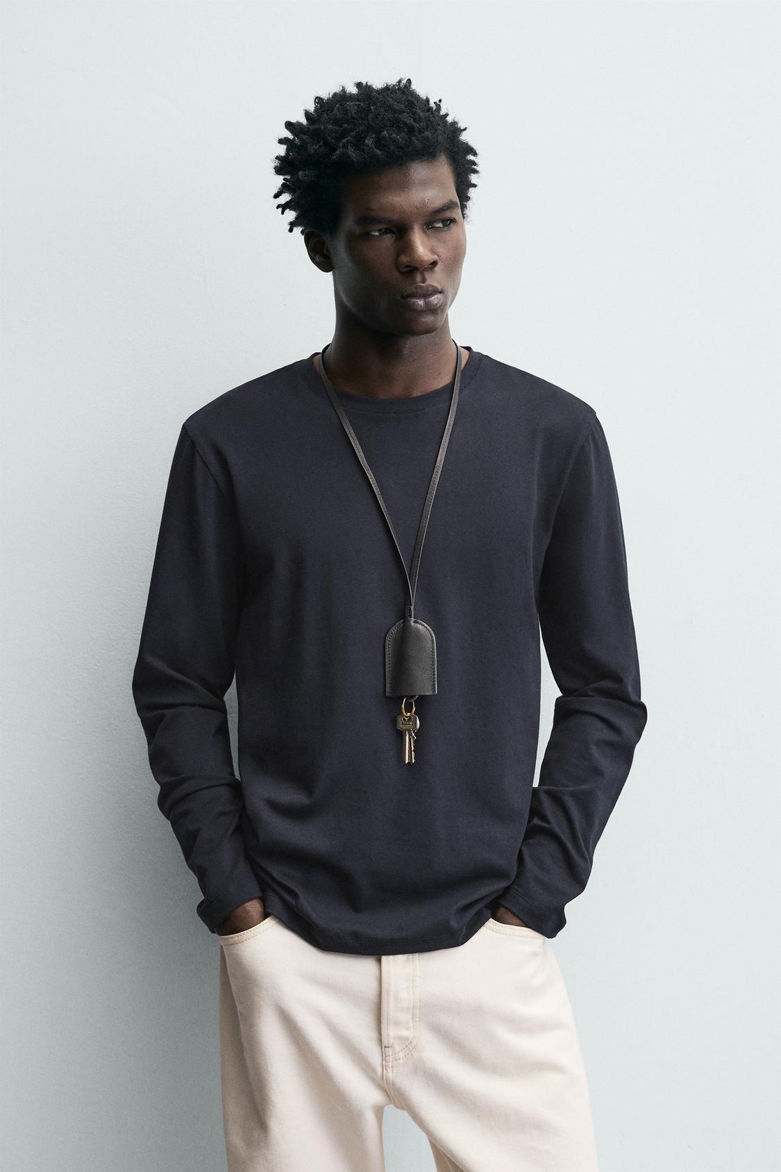 Футболка Zara Basic Slim Fit, темно-синий — фото 4