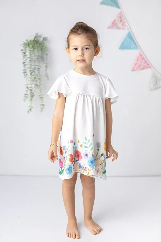 Детское платье для девочек с принтом Flower patterned baby girl dress - skirt detail Generic Brands, White — фото 2