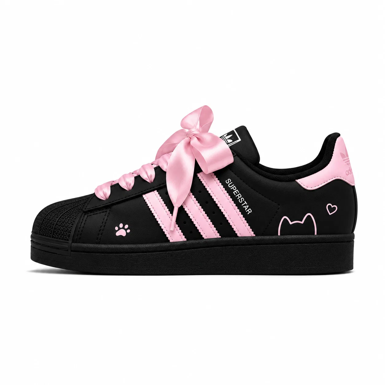 Детские кастомные кроссовки-скейтборды с принтом, Adidas Originals, Black Pink — фото 3