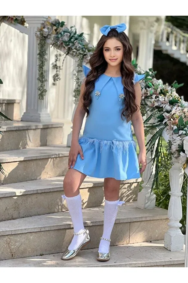 Детское платье для девочек с принтом Yalçınoğlu Kids, Blue