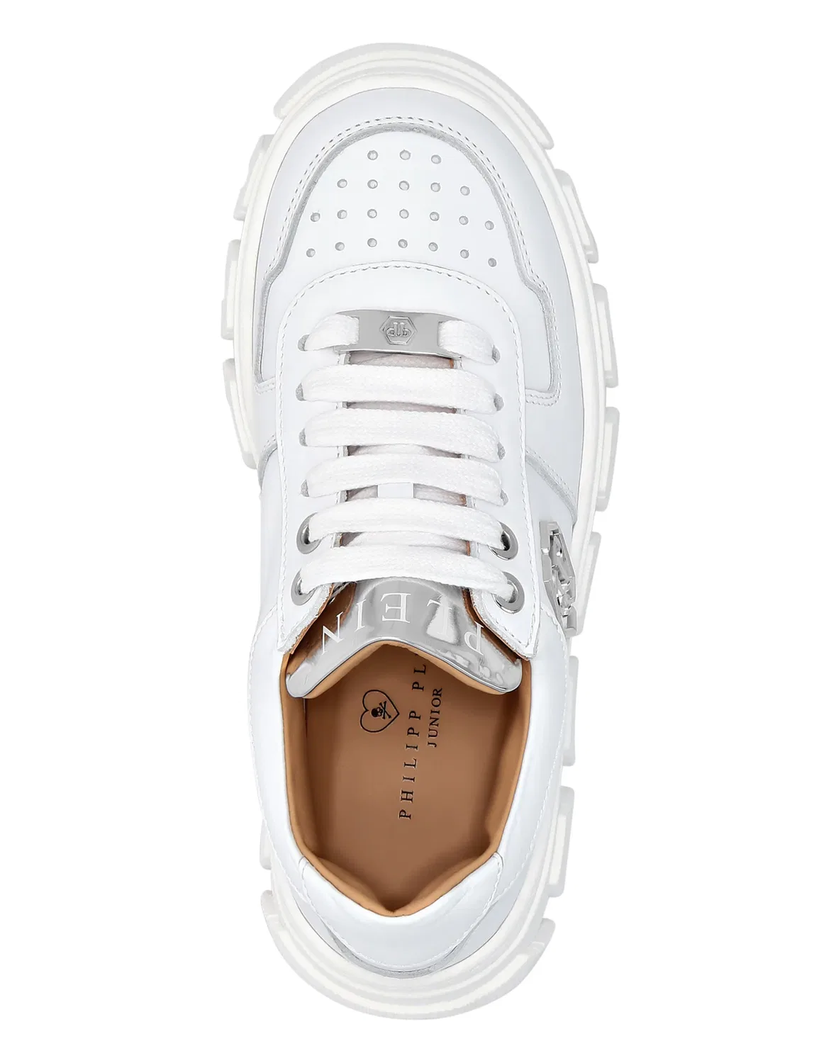 Детские кроссовки кожаные на шнуровке LEATHER LO-TOP SNEAKERS HEXAGON PHILIPP PLEIN, черный — фото 3