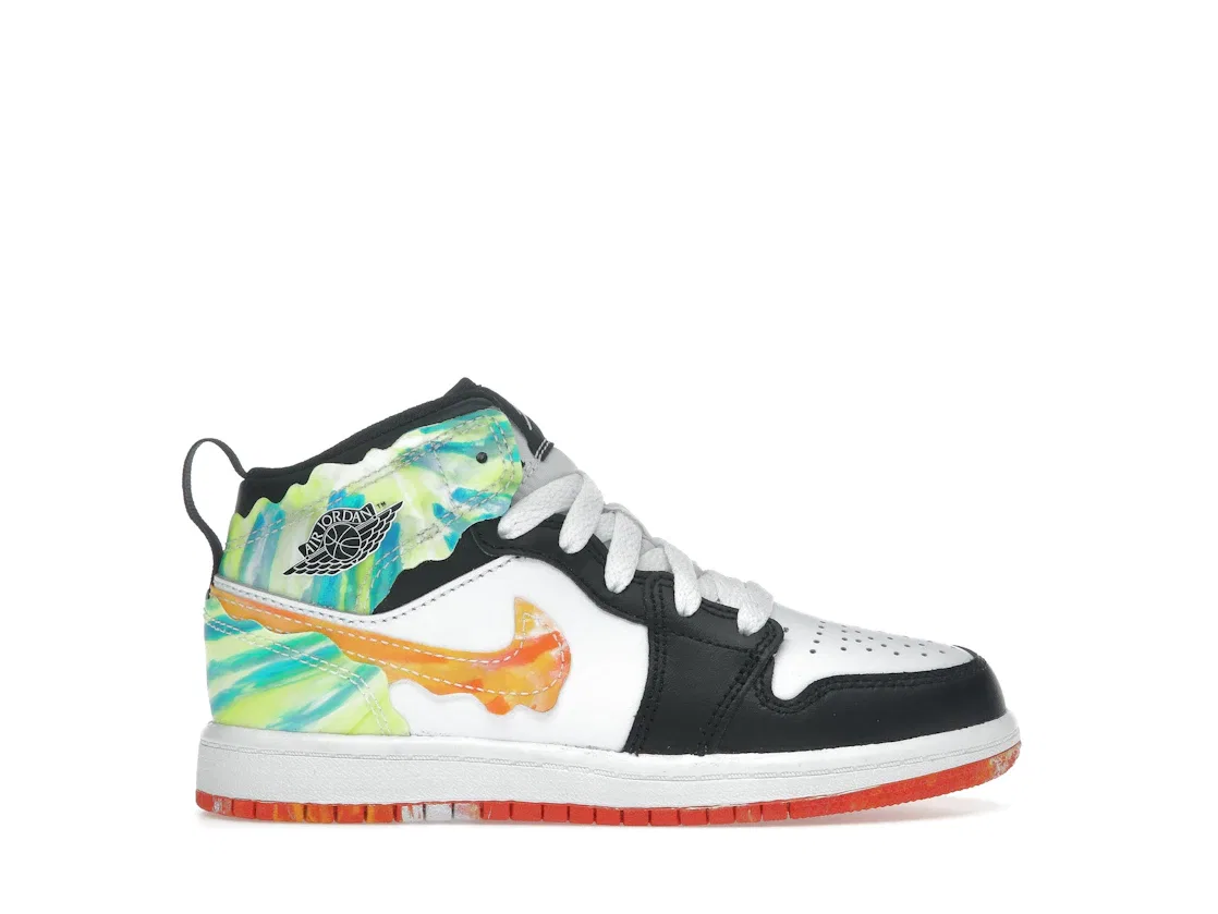 Детские кроссовки Lifestyle с волнистым дизайном Jordan 1 Mid SE Wavy Jordan, Black/White-Team Orange-Kumquat