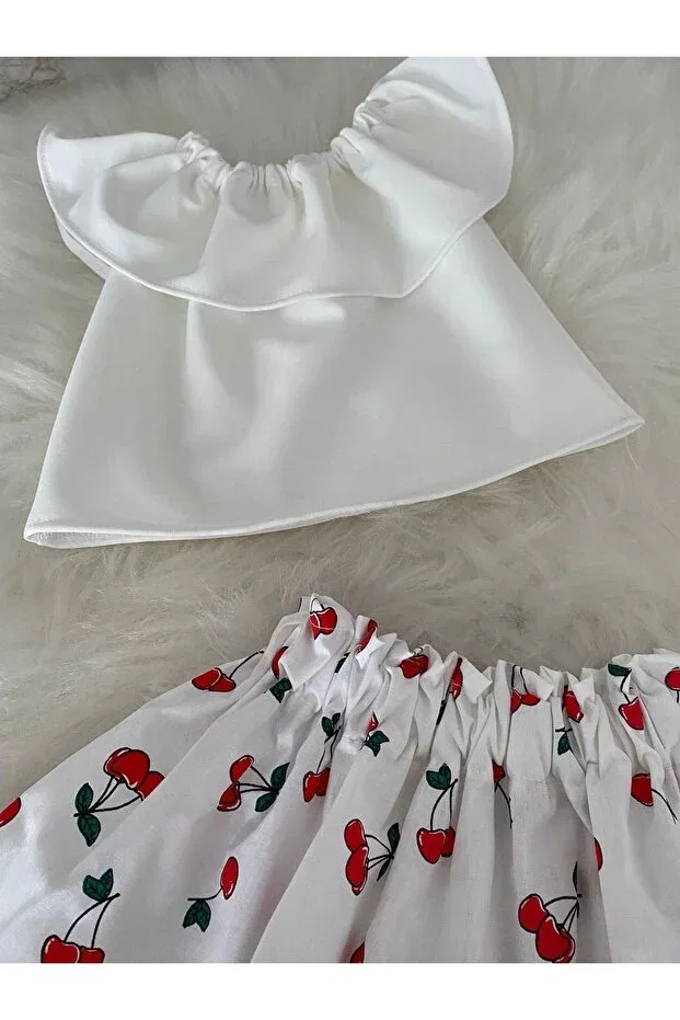 Детский комплект для девочек с принтом Moda Lina, White Cherry
