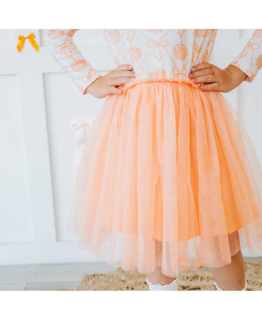Платье с длинным рукавом и принтом Pumpkin Bow Trellis Sweet Wink, Soft Peach — фото 4