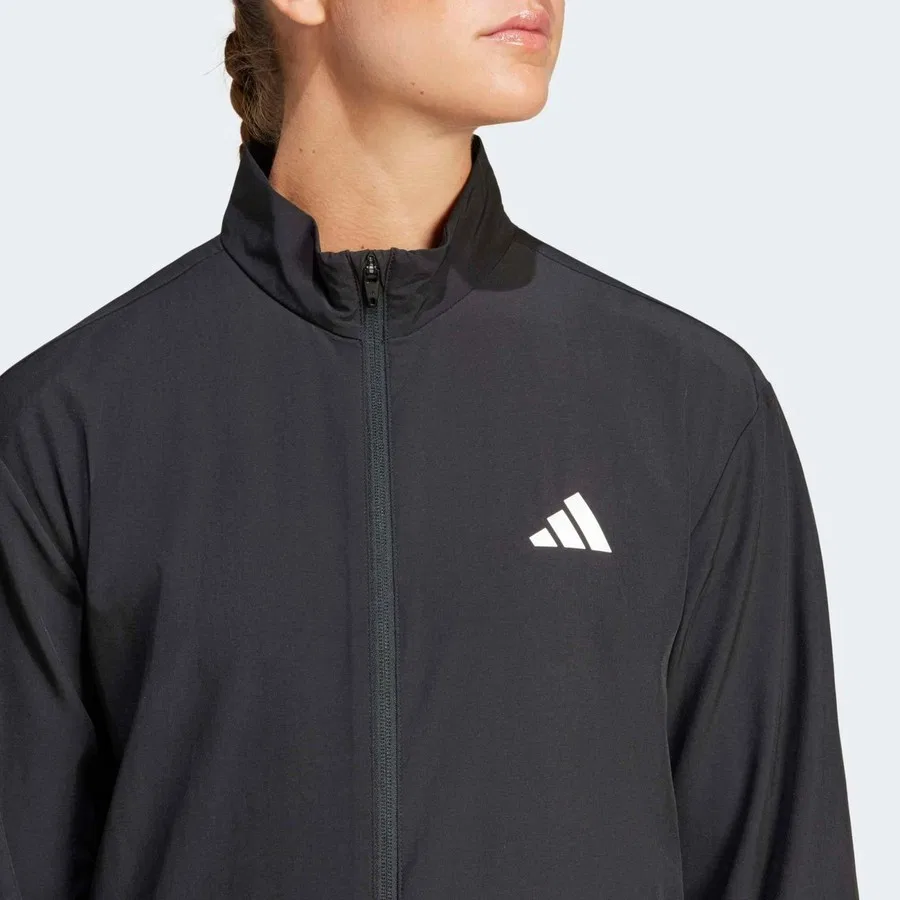 Женская куртка с молнией, с длинным рукавом, Performance JD6539 Train Essentials 3-Stripes Woven Warm-Up Jacket, adidas, Черно-белый — фото 4