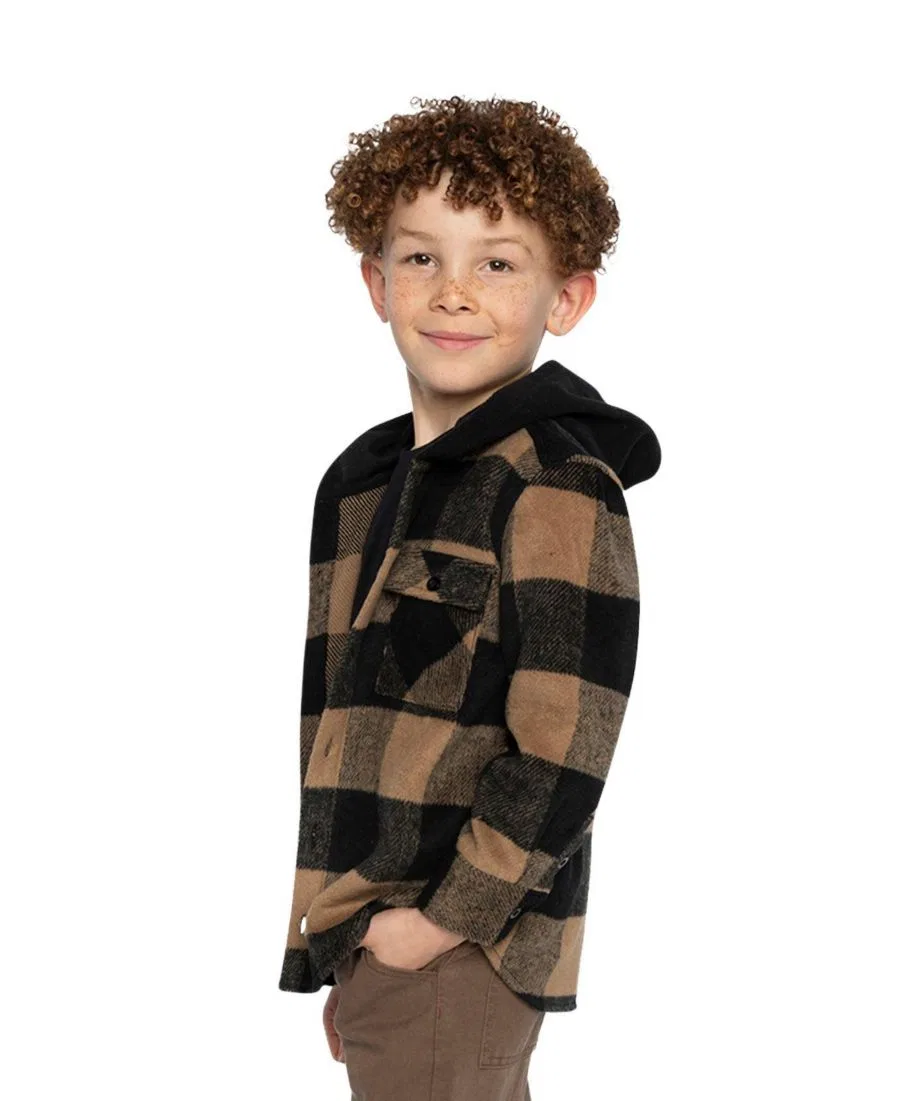 Фланелевая рубашка с флисовым капюшоном, с принтом Deux par Deux, Brown And Black Plaid — фото 3