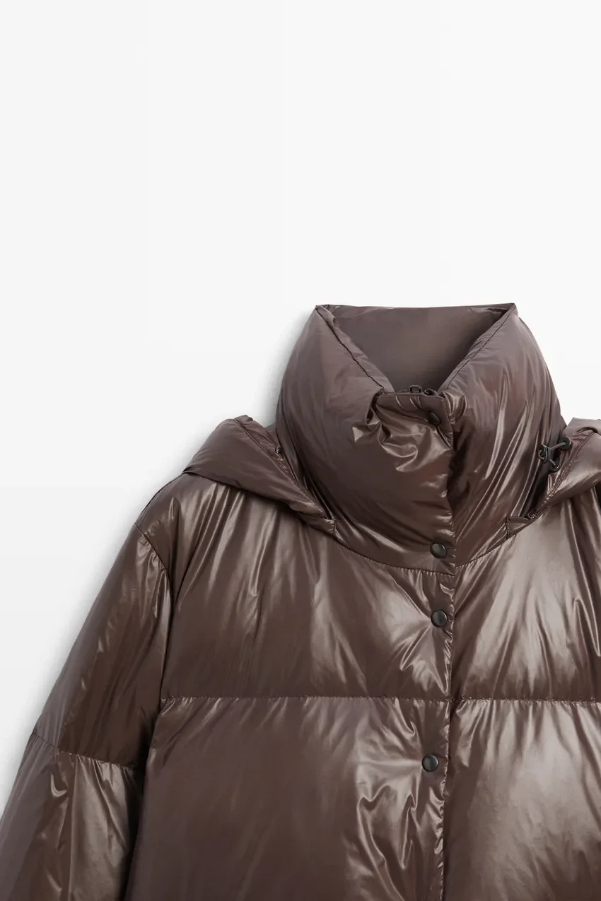 Пуховик Massimo Dutti Stand-up Collar Down, коричневый — фото 2