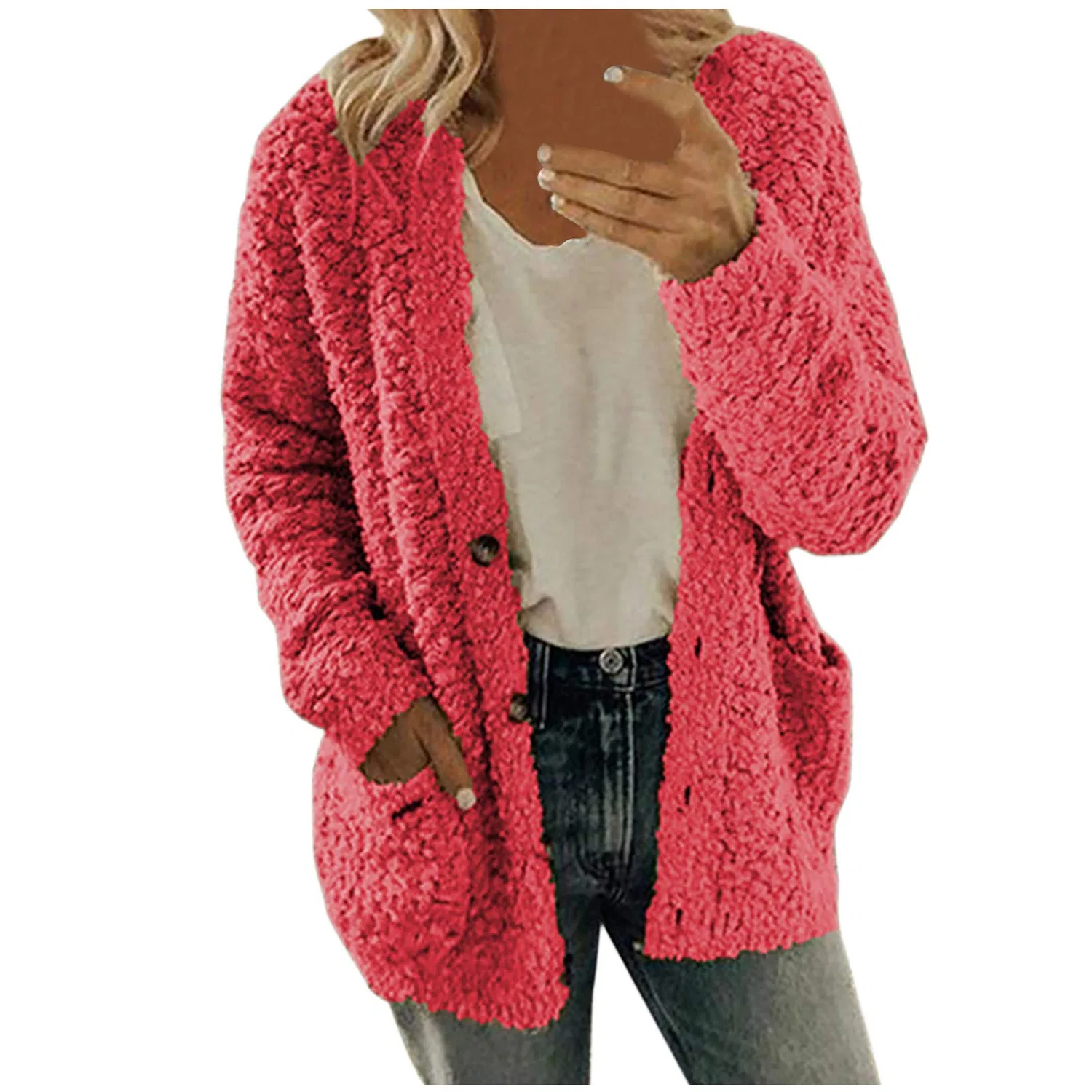 Женское утепленное пальто без капюшона с флисовой подкладкой, Colour: Pink