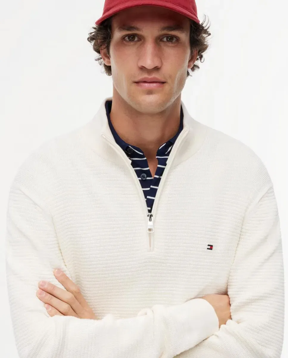 Мужской джемпер с полузастежкой-молнией из органического хлопка Tommy Hilfiger, Blanco Roto — фото 3