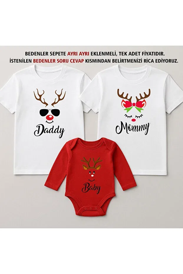 Детский комплект футболок с новогодним принтом Daddy Mommy Baby New Year Christmas Printed Mother Father Baby Family T-Shirt Bodysuit Combination Moda, White