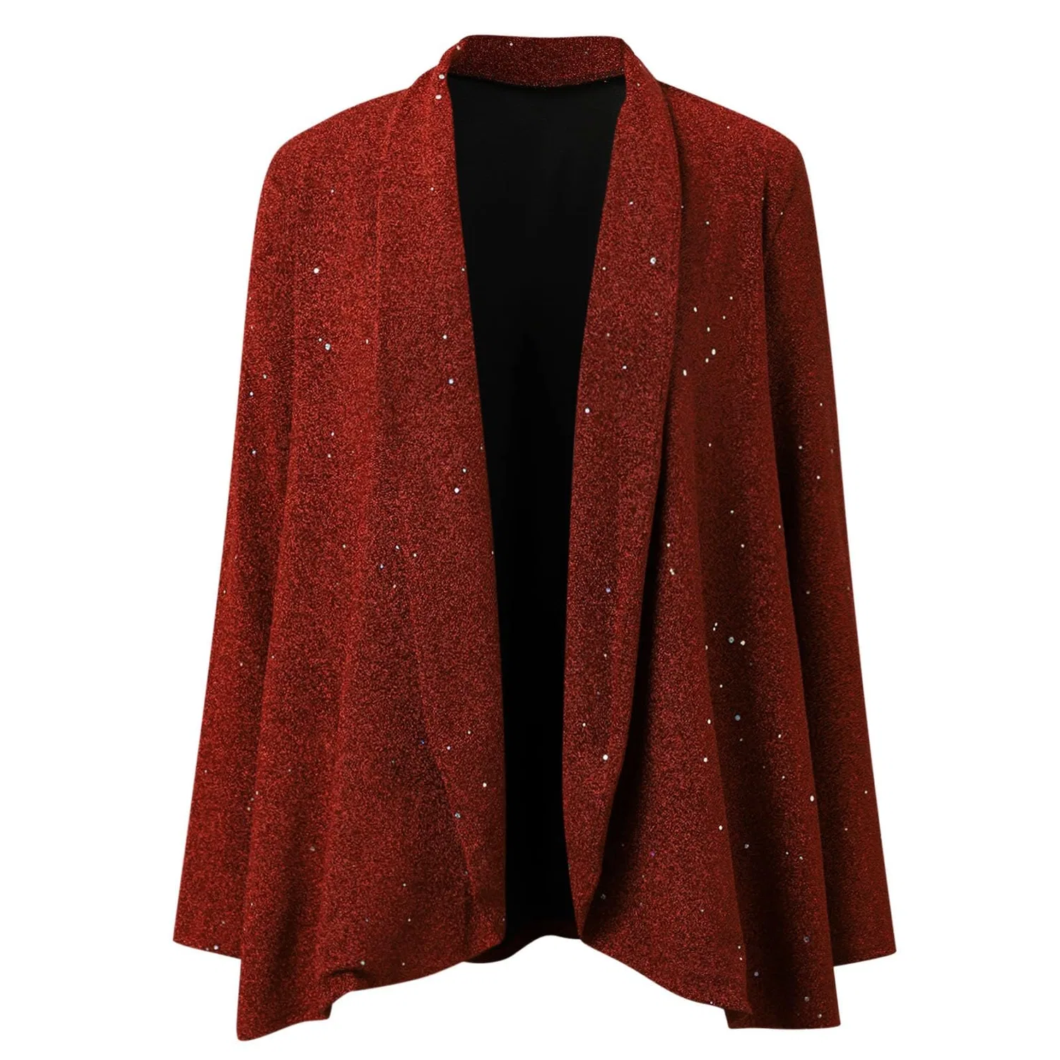 Женское пальто с пайетками Cappotto irregolare casuale di modo di colore solido di paillettes 2025, Rosso — фото 3