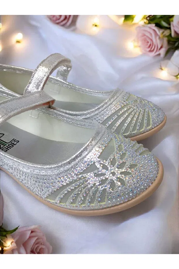Детские балетки для девочек с принтом Pediashoes, Silver — фото 2