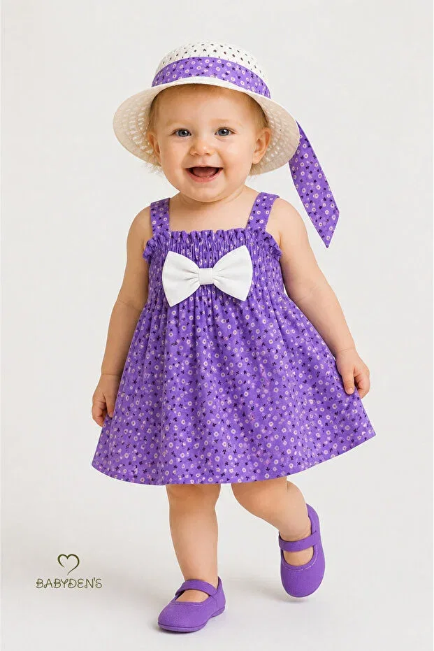Детский комплект платье и шляпа с цветочным принтом Babyden'S, Purple