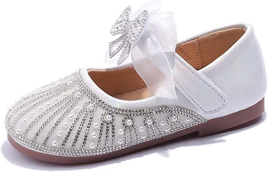 Детские балетки для девочек с блестками и жемчугом Sparkly Princess Ballet Flats IvoireCh, Silver