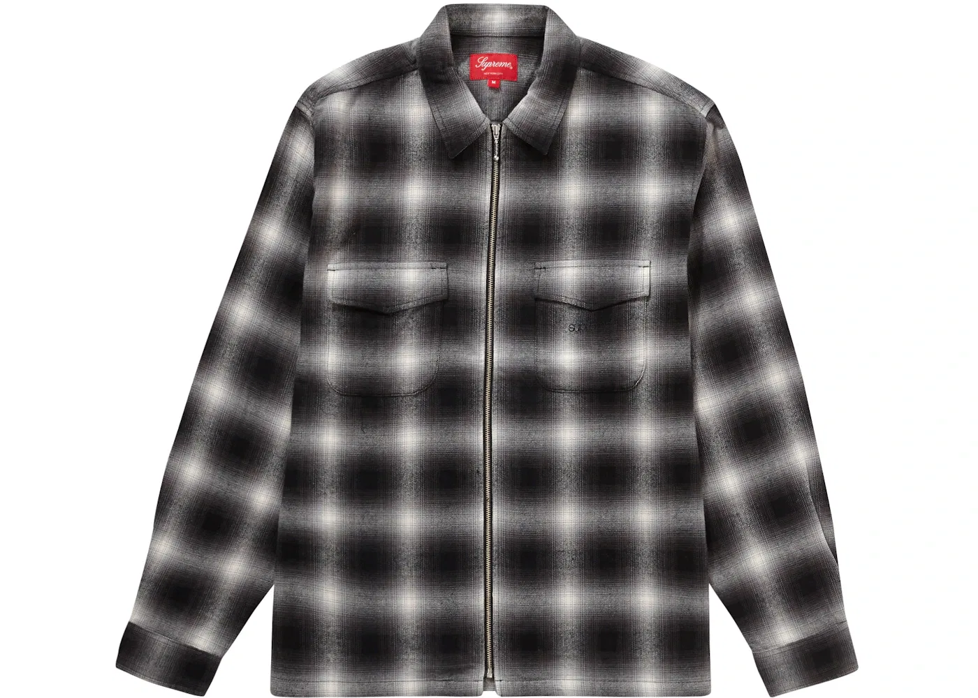 Мужская фланелевая рубашка с принтом Supreme Shadow Plaid Flannel Zip Up Shirt, Black