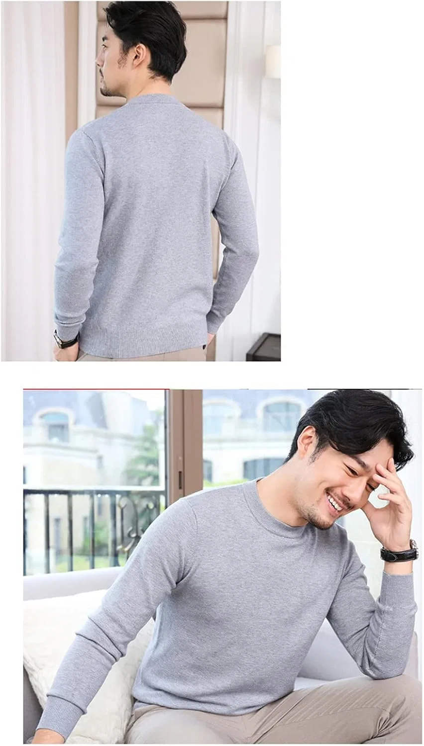 Свитер с круглым вырезом, Slim Fit, Lightgrey Generic — фото 4